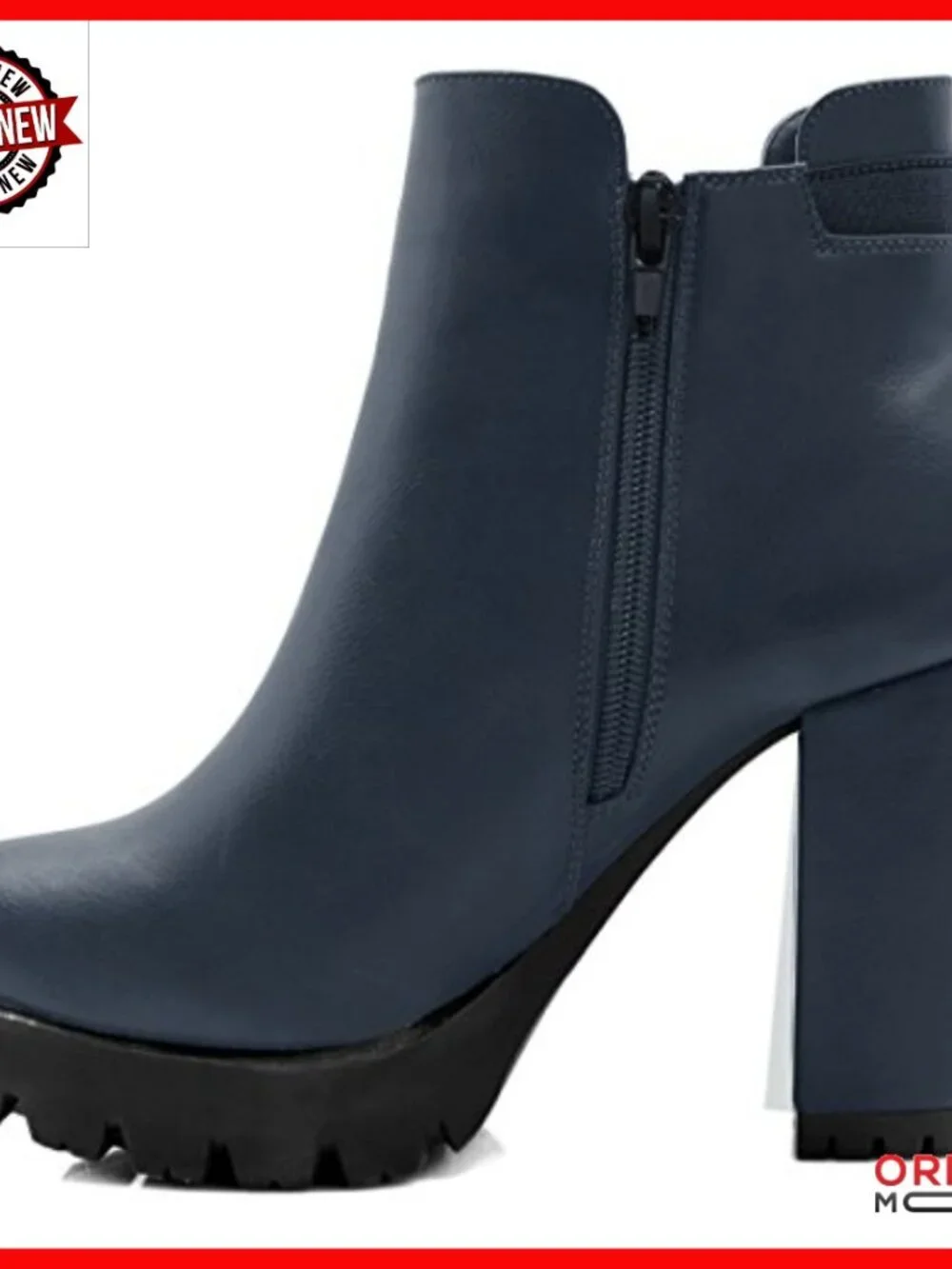 Chunky Platform Ankle Boots with Block Heel and Side Zip